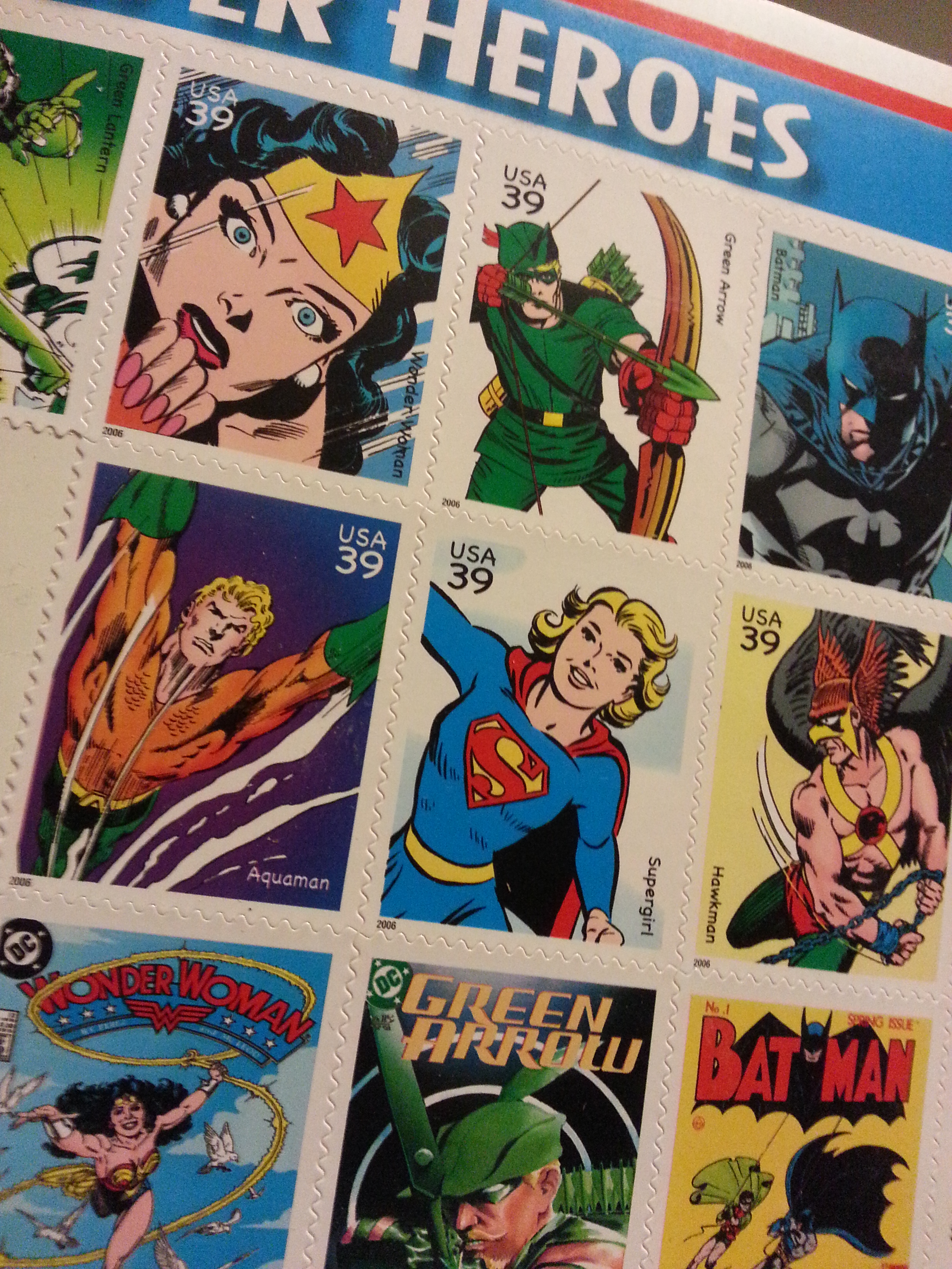 DC Super Hero stamps left over after a postage increase...